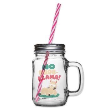 No Prob-Llama – Entspanntes Lama mit Sonnenbrille - Henkelglas mit Schraubdeckel - Klar - Rechts
