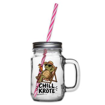 Chill-Kröte – Schildkröte im Liegestuhl - Henkelglas mit Schraubdeckel - Klar - Rechts