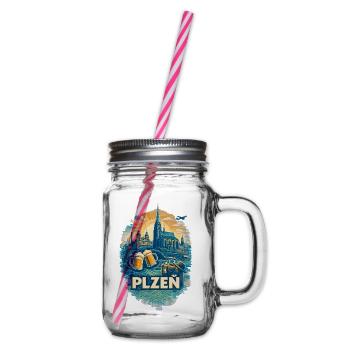 Plzeň Skyline – Pilsen Silhouette Reise Motiv - Henkelglas mit Schraubdeckel - Klar - Rechts