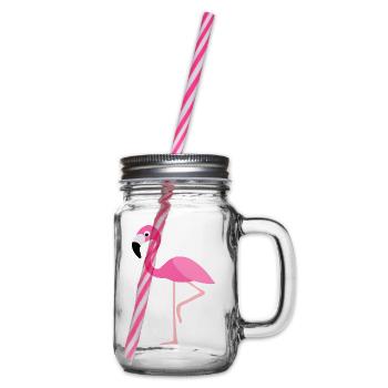 Rosa Flamingo Vektor-Print - Henkelglas mit Schraubdeckel - Klar - Rechts