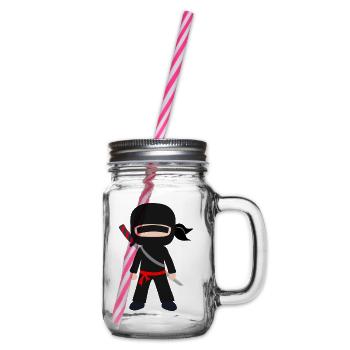 Ninja Cartoon mit Schwert - Henkelglas mit Schraubdeckel - Klar - Rechts
