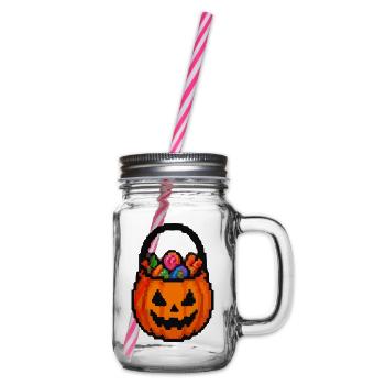 Halloween Kürbis mit Blumenkorb - Henkelglas mit Schraubdeckel - Klar - Rechts