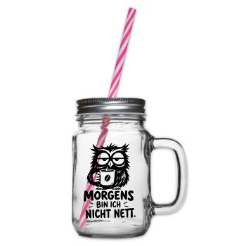 Lustige Kaffee Eule – Morgens bin ich nicht nett - Henkelglas mit Schraubdeckel - Klar - Rechts