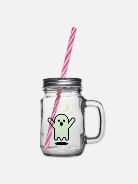 Glow in the dark Geister - Henkelglas mit Schraubdeckel - Klar