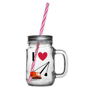 ★ Designfarben änderbar ★ Ich liebe Seilbagger - Henkelglas mit Schraubdeckel - Klar - Rechts