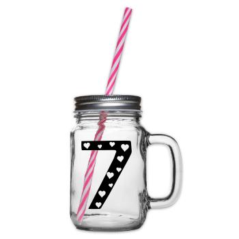 7 Geburtstag rosa mit Herz - Henkelglas mit Schraubdeckel - Klar - Rechts
