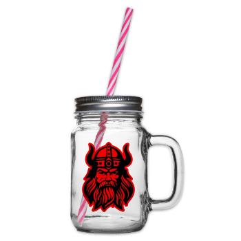 Viking Head Warrior Valhalla Odin - Glass jar with handle and screw cap - clear - Right