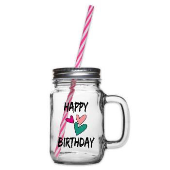HAPPY BIRTHDAY. HAPPY BIRTHDAY. BIRTHDAY. - Glass jar with handle and screw cap - clear - Right