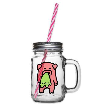 Pig sad / sick 3 - Glass jar with handle and screw cap - clear - Right