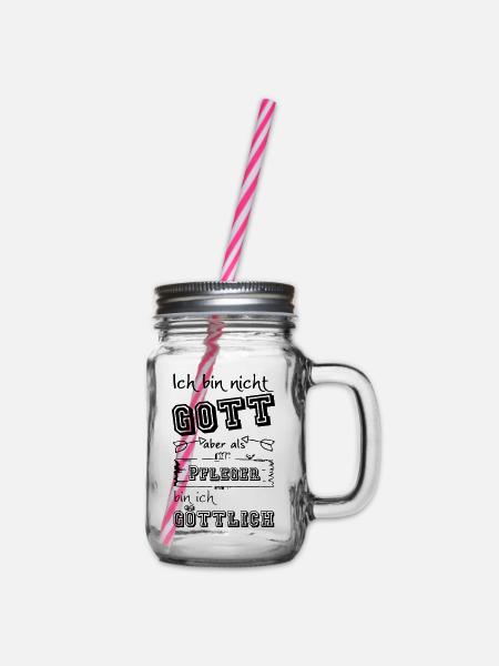 Göttlicher Pfleger Geschenk - Henkelglas mit Schraubdeckel - Klar