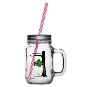 Owl on tree "be different, be you" - Glass jar with handle and screw cap - clear - Right