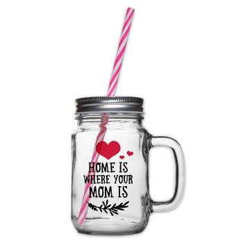 Home is where your Mom is - Mother's Day - Glass jar with handle and screw cap - clear - Right