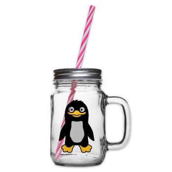 Lustiger ulkiger Pinguin grinst - Henkelglas mit Schraubdeckel - Klar - Rechts