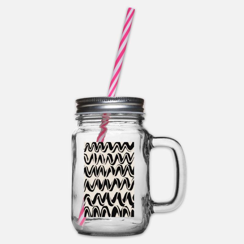 Black Beige Waves Pattern - Henkelglas mit Schraubdeckel - Klar