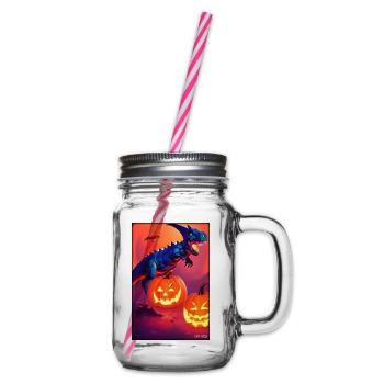 Halloween Dinosaur Pumpkin - Glass jar with handle and screw cap - clear - Right