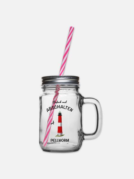 Kultiger Leuchtturm Insel Pellworm, abschalten - Henkelglas mit Schraubdeckel - Klar