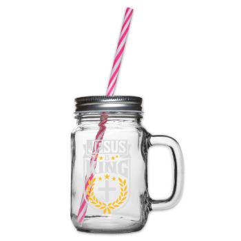 jesus is king quote - Glass jar with handle and screw cap - clear - Right