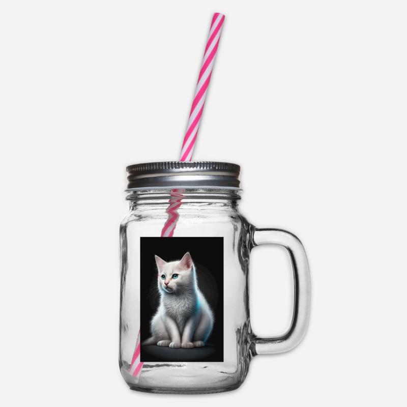 Weiße Katze - Henkelglas mit Schraubdeckel - Klar