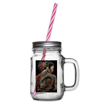 Geisha Yakuza Tattoo Japanese Dragon - Glass jar with handle and screw cap - clear - Right