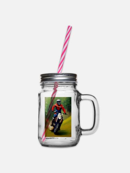 Motocross Fahren - Henkelglas mit Schraubdeckel - Klar