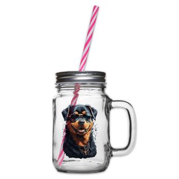 Aesthetically cool Rottweiler dog with sunglasses - Glass jar with handle and screw cap - clear - Right
