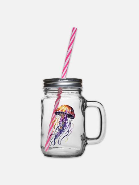 Qualle Aquarell - Henkelglas mit Schraubdeckel - Klar