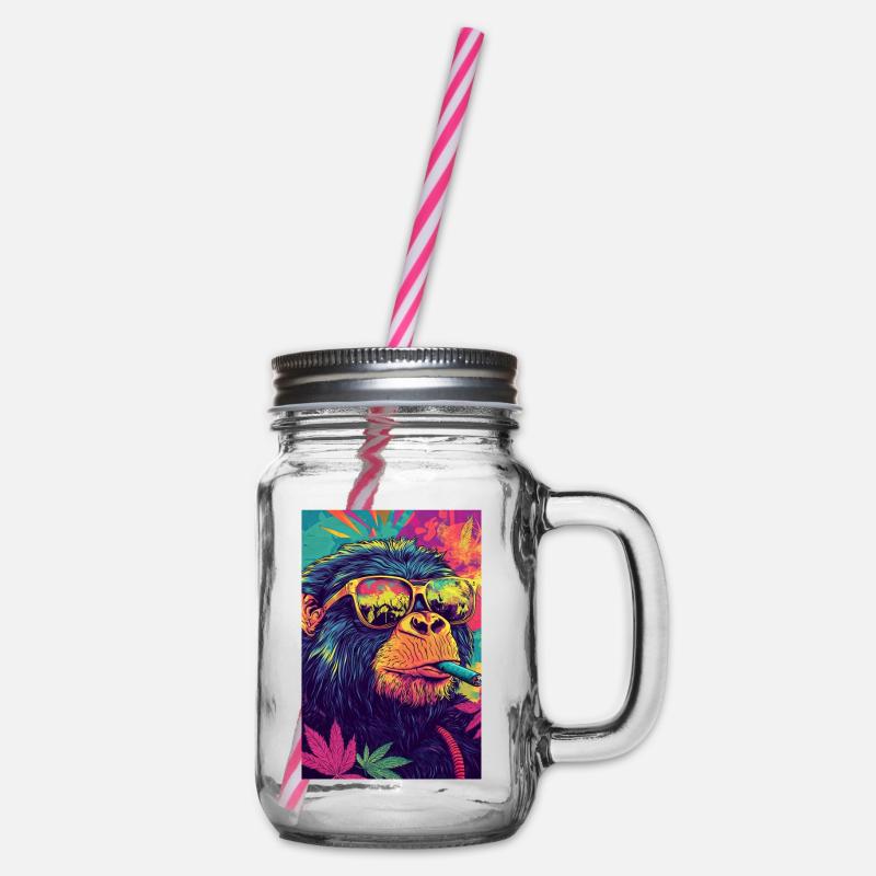 Psychedelischer Affe mit Sonnenbrille - Henkelglas mit Schraubdeckel - Klar