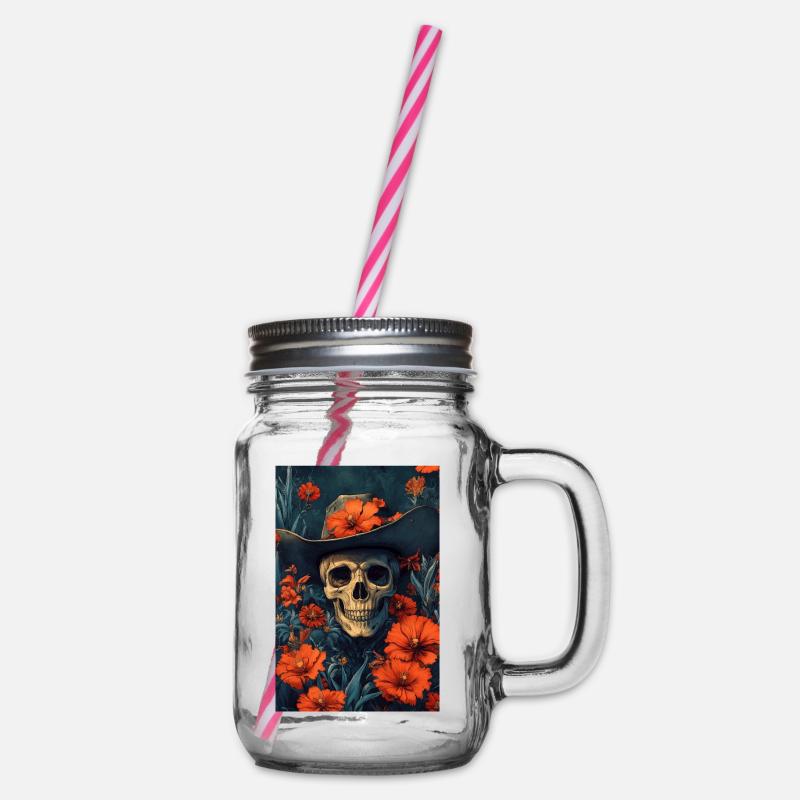 Sombrero squelette dans une mer de fleurs - Bocal à boisson - transparent