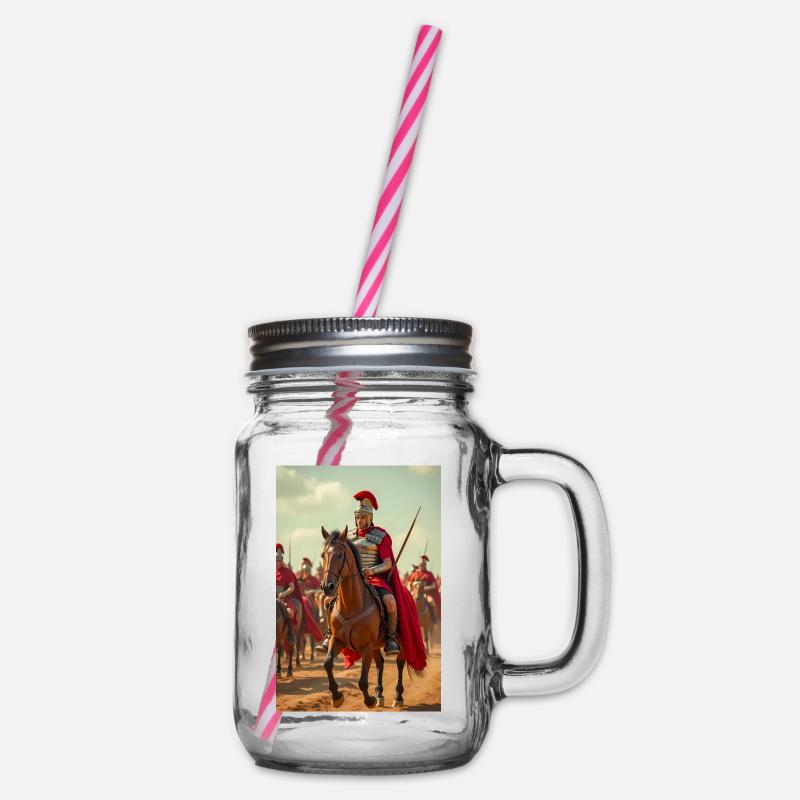 Decurio rides, Slavic winds whisper through Rome’s - Glass jar with handle and screw cap - clear