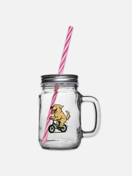 Hund auf einem Fahrrad - Henkelglas mit Schraubdeckel - Klar
