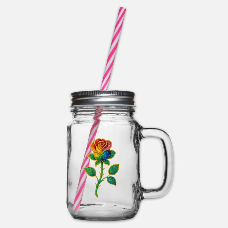 Regenbogen-Glitzer-Rosen-Design - Henkelglas mit Schraubdeckel - Klar