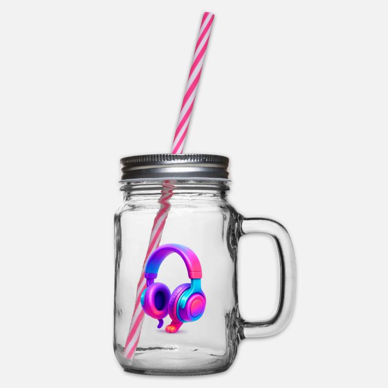 Neon Gradient Kopfhörer - Henkelglas mit Schraubdeckel - Klar