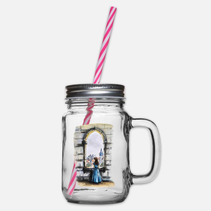Fairytale Castle Window Dream - Glass jar with handle and screw cap - clear
