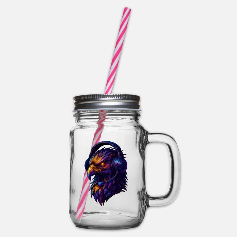 Neon eagle with headset - Glass jar with handle and screw cap - clear
