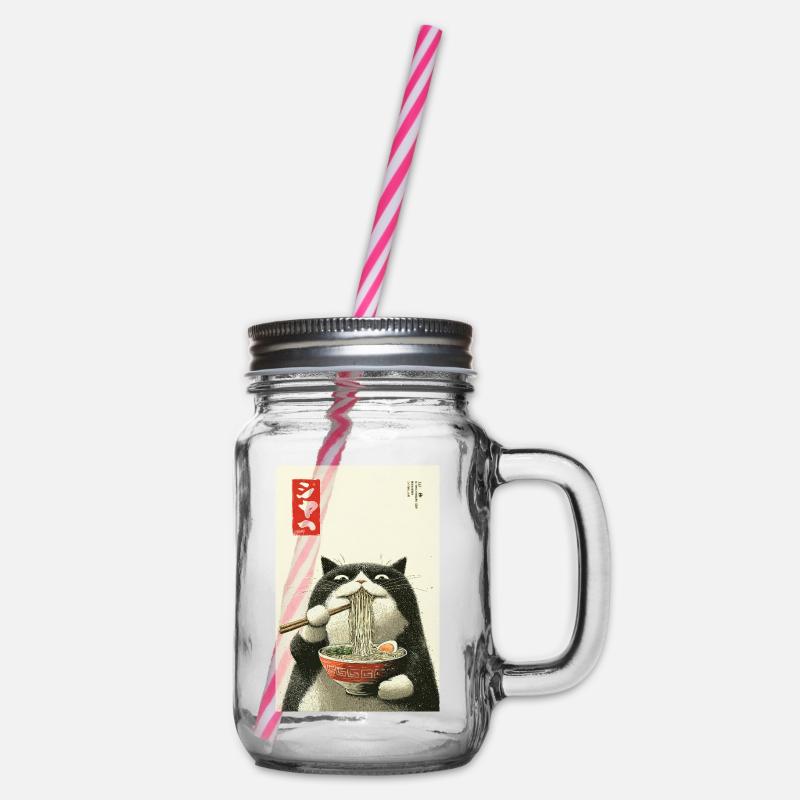 Ramen-Katze im Ukiyo-e-Stil - Henkelglas mit Schraubdeckel - Klar