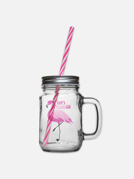 Let’s FlaminGO – Pinker Flamingo mit Wortspiel - Henkelglas mit Schraubdeckel - Klar