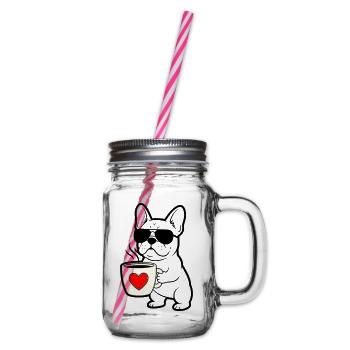 Frenchie Hund Kaffee Outline - Henkelglas mit Schraubdeckel - Klar - Rechts