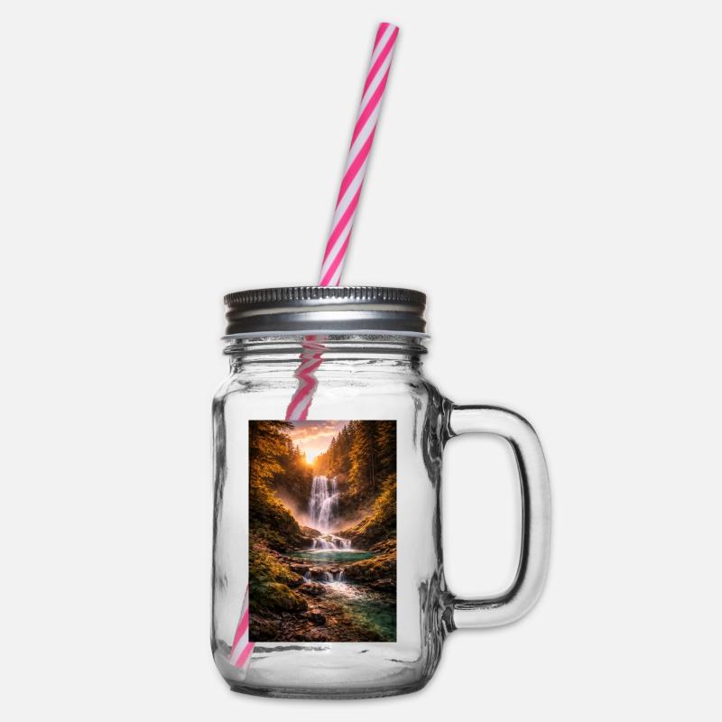 Wasserfall in der Abendsonne - Henkelglas mit Schraubdeckel - Klar