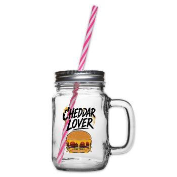 Cheddar Burger Lover Illustration - Glass jar with handle and screw cap - clear - Right