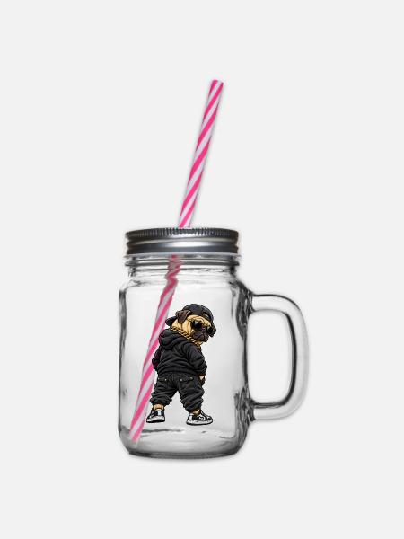 Cooler Gangster Mops im Streetwear Style - Henkelglas mit Schraubdeckel - Klar