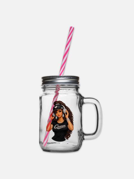 Queen Hip-Hop Glam-Illustration - Henkelglas mit Schraubdeckel - Klar