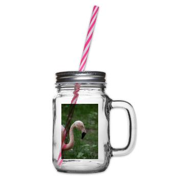 Nahaufnahme eines rosa Flamingos vor Grün - Henkelglas mit Schraubdeckel - Klar - Rechts