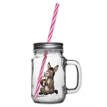 Esel mit Latte Macchiato - Henkelglas mit Schraubdeckel - Klar - Rechts