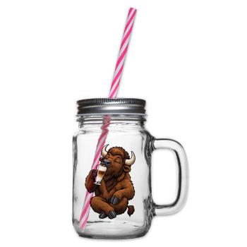  Bison mit Latte Macchiato - Henkelglas mit Schraubdeckel - Klar - Rechts