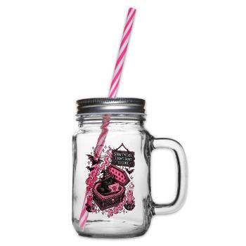 Gothische Katze im pinken Sarg - Henkelglas mit Schraubdeckel - Klar - Rechts