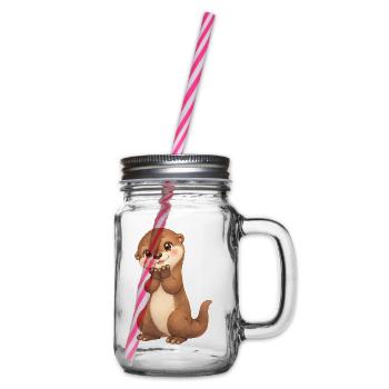 Otter – süßer stehender Fischotter - Henkelglas mit Schraubdeckel - Klar - Rechts