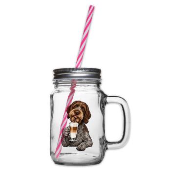 Griffon Korthals mit Latte Macchiato - Henkelglas mit Schraubdeckel - Klar - Rechts