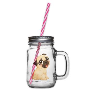 Mops - Süßes helles Mopsbaby mit kleinen Pfötchen - Henkelglas mit Schraubdeckel - Klar - Rechts