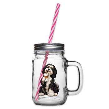 Tibet Terrier mit Latte Macchiato – Kaffeepause - Henkelglas mit Schraubdeckel - Klar - Rechts