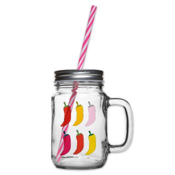 Farbenfrohe Chili Popart - Henkelglas mit Schraubdeckel - Klar - Rechts